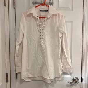 Ralph Lauren White‎ Lace Up Collared Button Down Shirt